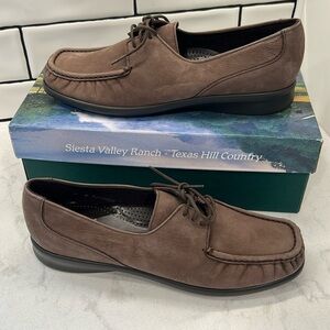SAS Petra Truffle Leather Moccasins with Rawhide Lacing and Rubber Sole 9N